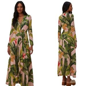 Farm Rio Pink Banana Leaves Maxi Dress Size M